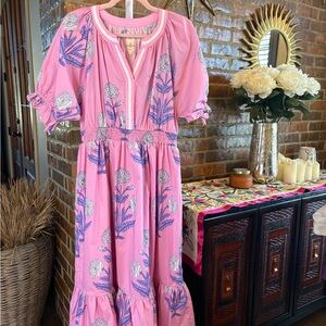 Umgee Pink Floral Maxi Dress with Purple and white floral print.